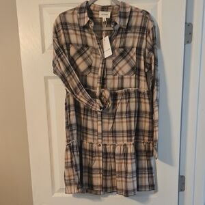 Heyson Plaid Button-Front Dress in Beige, Black, Olive & Cream